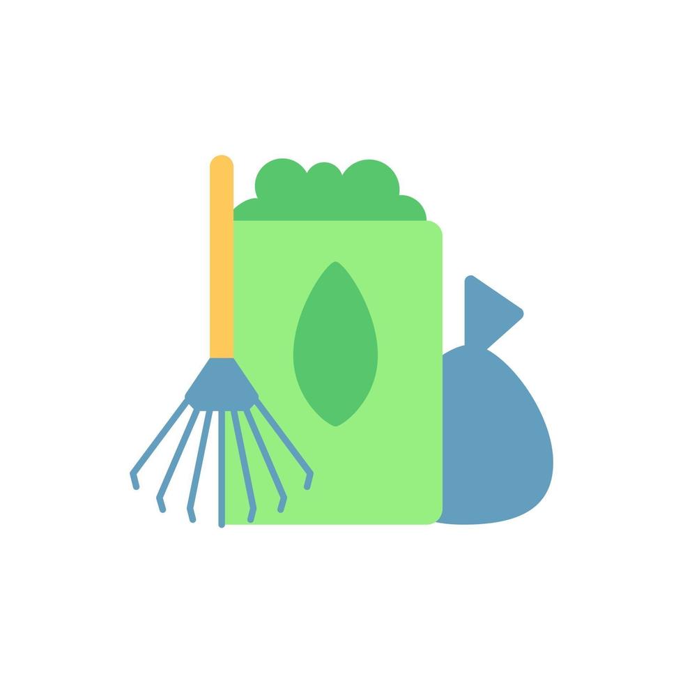 Yard waste collection vector flat color icon. Organic waste from residential lawns and gardens. Grass clippings, leaves, branches. Cartoon style clip art for mobile app. Isolated RGB illustration