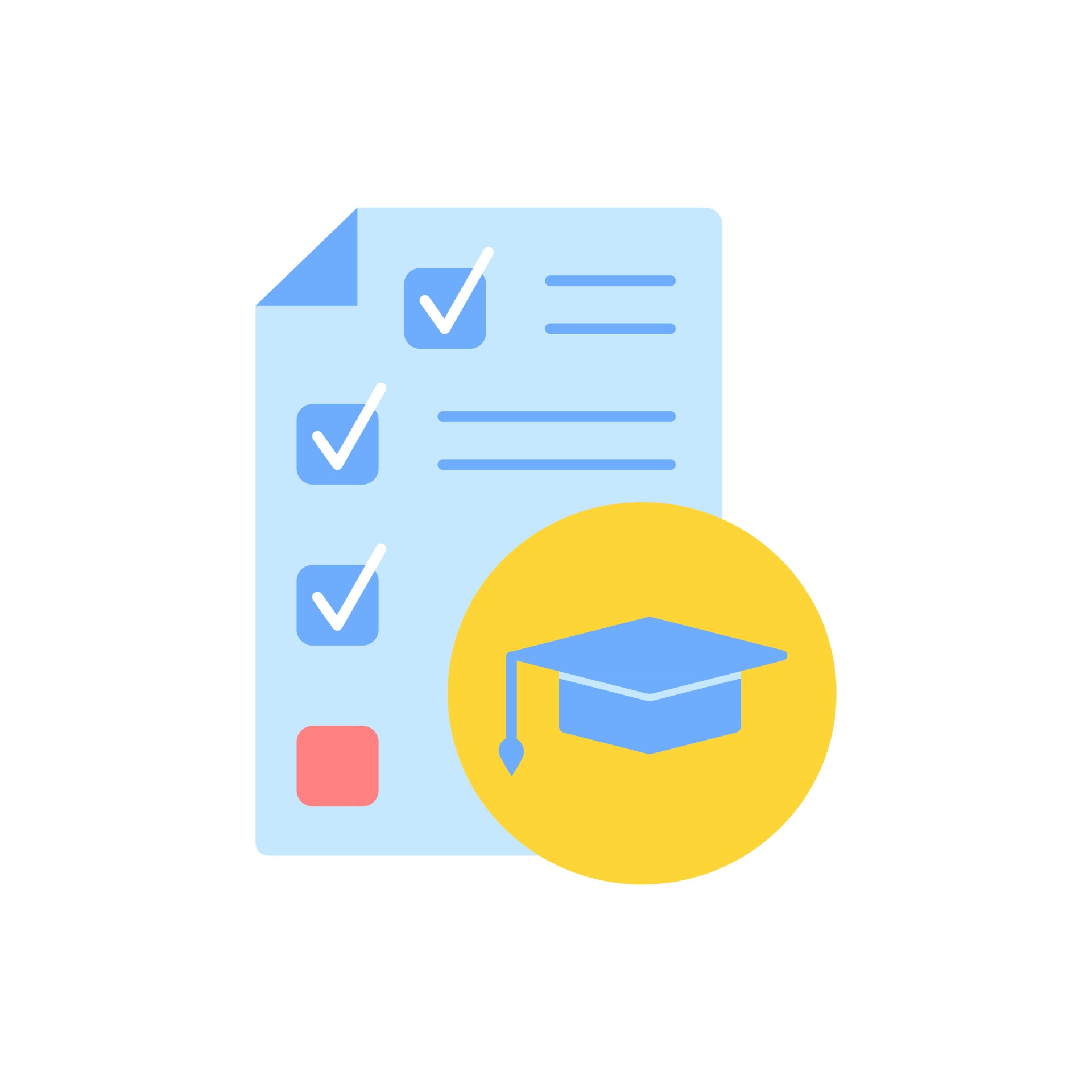 Test paper for knowledge evaluation vector flat color icon. Skill