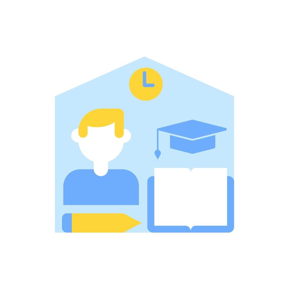 Learning from home vector flat color icon. Skill development with elearning course. Online education and tutorial on internet. Cartoon style clip art for mobile app. Isolated RGB illustration