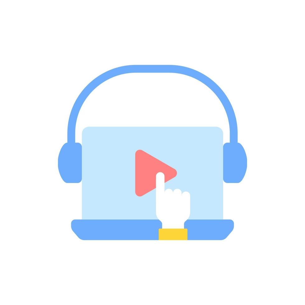 Online video for e learning vector flat color icon. Skill development with elearning course. Education, tutorial on internet. Cartoon style clip art for mobile app. Isolated RGB illustration