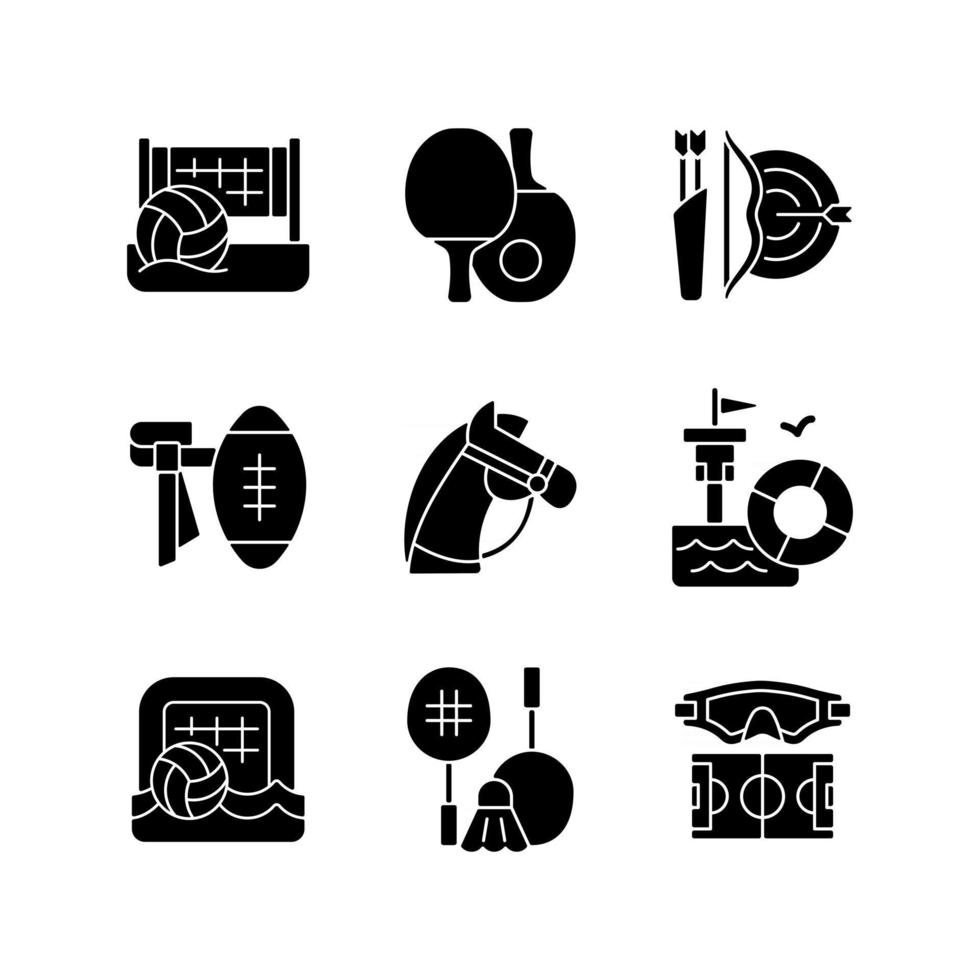 Summer Camp Activities Black Glyph Icons Set On White Space Beach Volleyball Ping Pong Archery Horseback Riding Lifeguarding Training Silhouette Symbols Vector Isolated Illustration Vector Art At Vecteezy