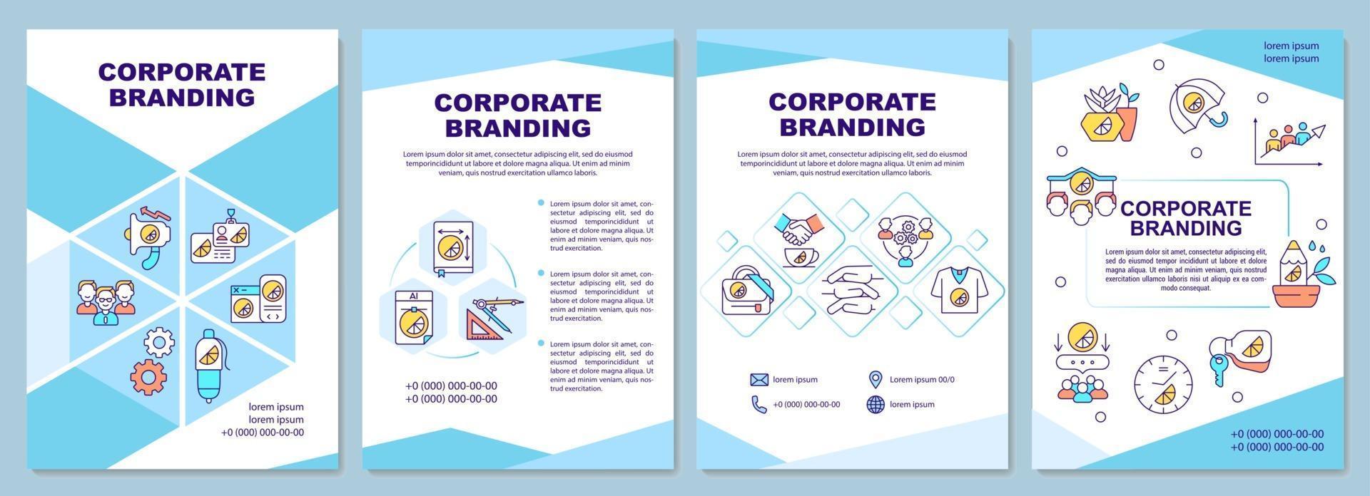 Corporate branding brochure template. Business advertising. Flyer, booklet, leaflet print, cover design with linear icons. Vector layouts for presentation, annual reports, advertisement pages