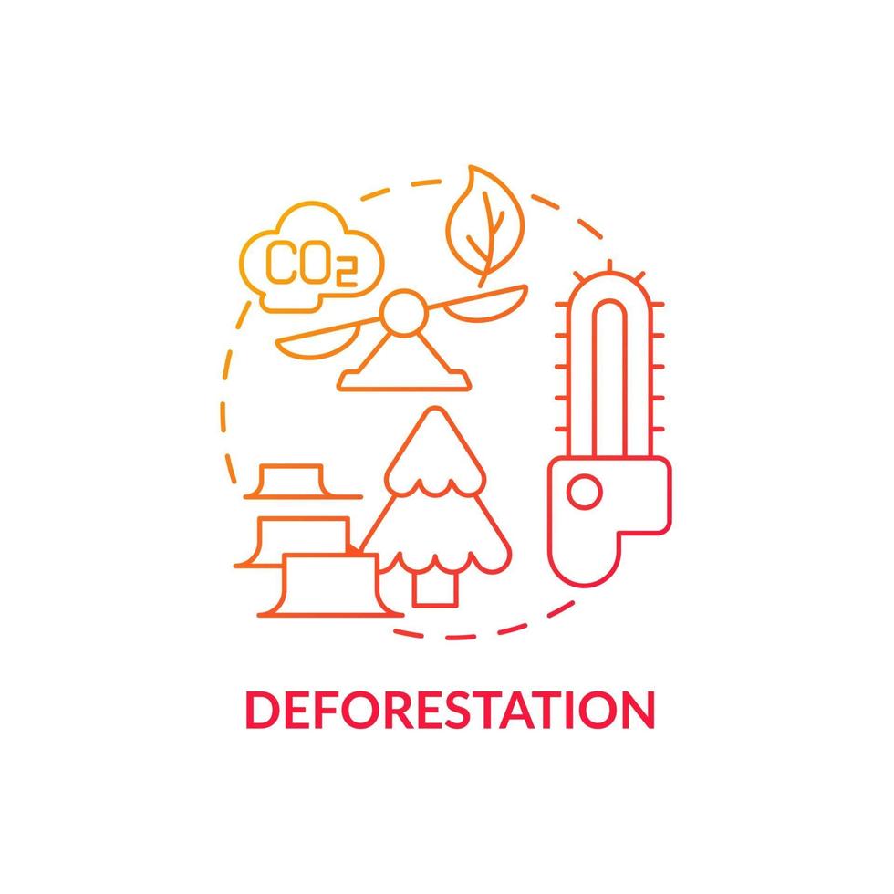 icono del concepto de deforestación. Las emisiones de carbono humano provocan una ilustración de línea fina de idea abstracta. calentamiento global. pérdida de hábitat de vida silvestre. peligroso cambio climático. dibujo de color de contorno aislado vectorial vector