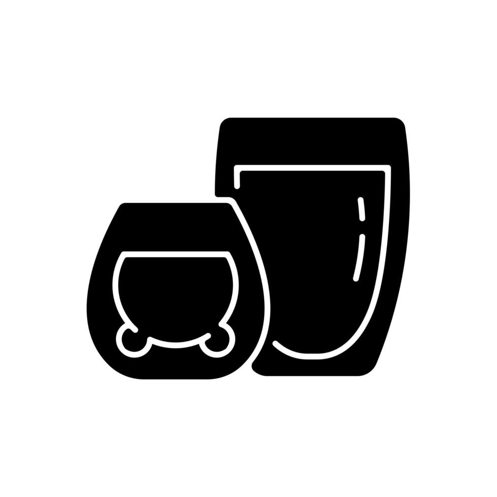 Double glass cups black glyph icon. Special container for hot liquids. Mug made of tempered glass to protect people hands. Silhouette symbol on white space. Vector isolated illustration