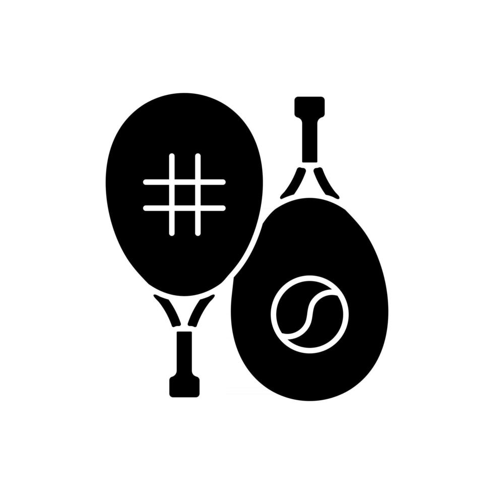 Tennis black glyph icon. Racket sport. Serving ball over net. Outdoor, indoor game. Playing on rectangular-shaped court. Silhouette symbol on white space. Vector isolated illustration