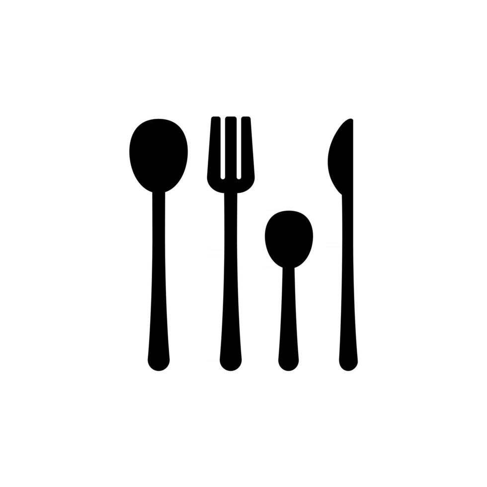 tenedores, cuchillos y cucharas icono de glifo negro. accesorios de cena para comer en casa. equipo de cocina. hermoso diseño de vajilla. símbolo de silueta en el espacio en blanco. vector ilustración aislada