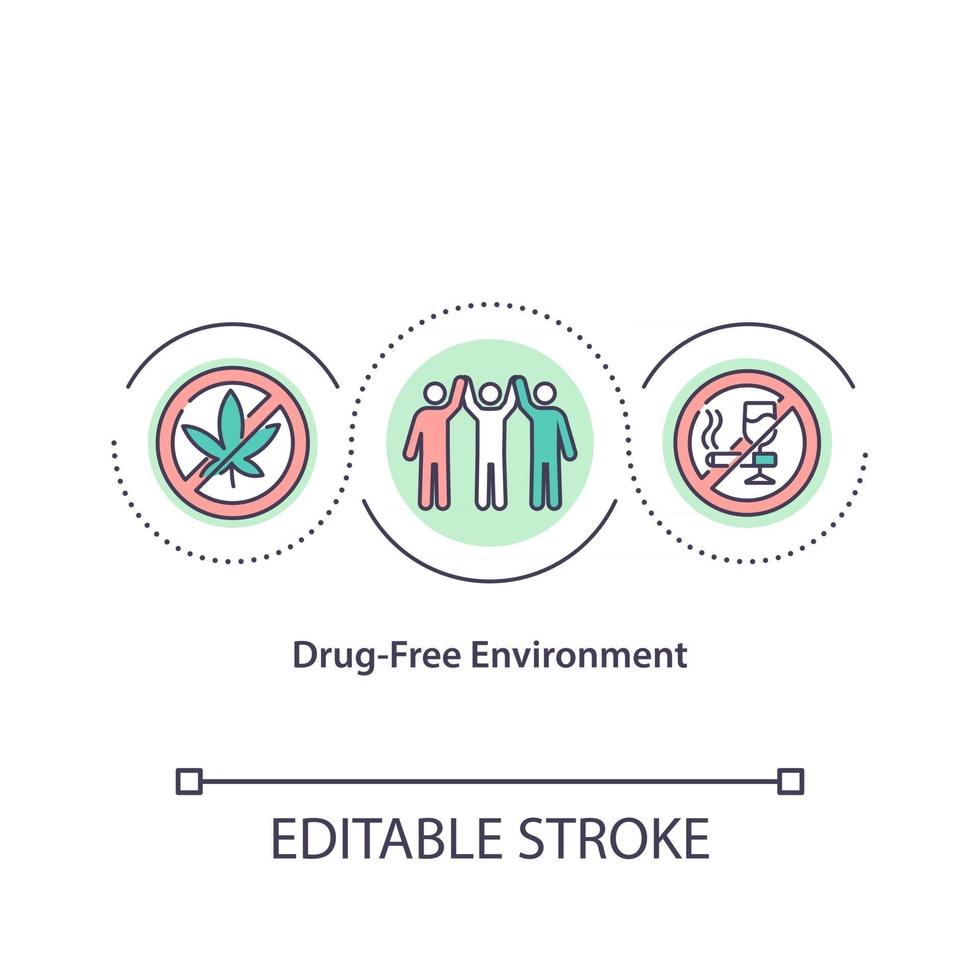 Drug free environment concept icon. Surrounding without dangerous medicaments. Fighting with narcotics idea thin line illustration. Vector isolated outline color drawing. Editable stroke