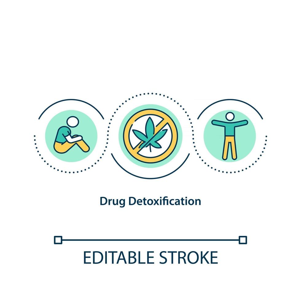 Drug detoxification concept icon. People stop drug consumption. Narcotics addiction treatment abstract idea thin line illustration. Vector isolated outline color drawing. Editable stroke