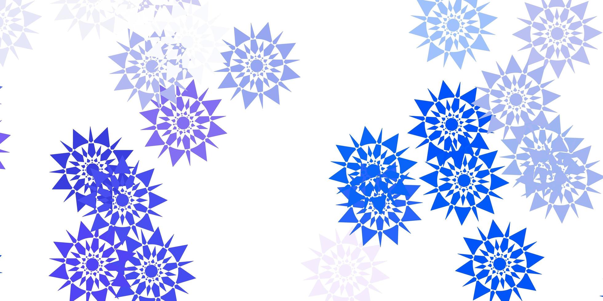 patrón de vector azul claro con copos de nieve de colores.