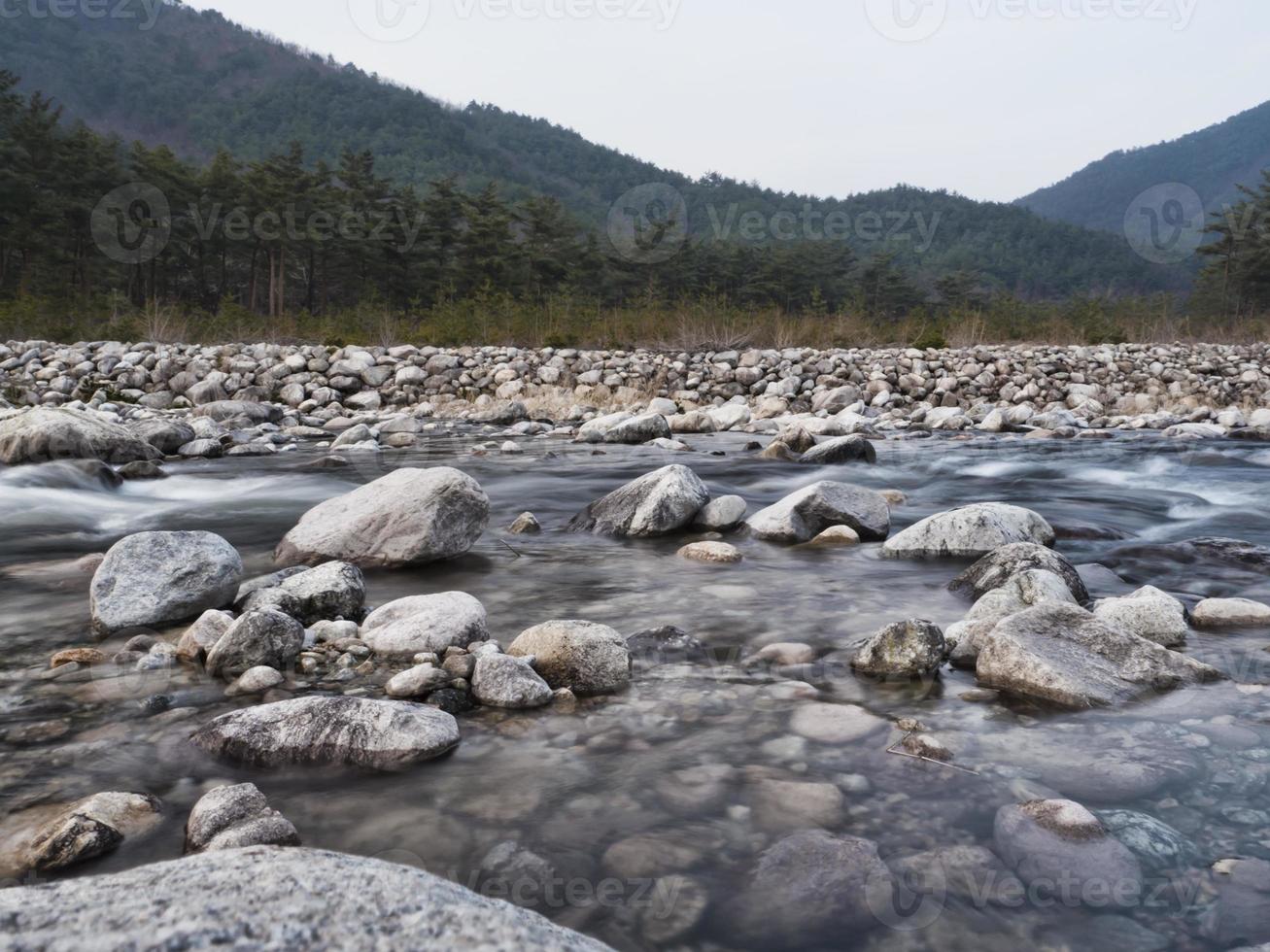 Mountain river in the mountains of Seoraksan. Photo with exposure. South Korea