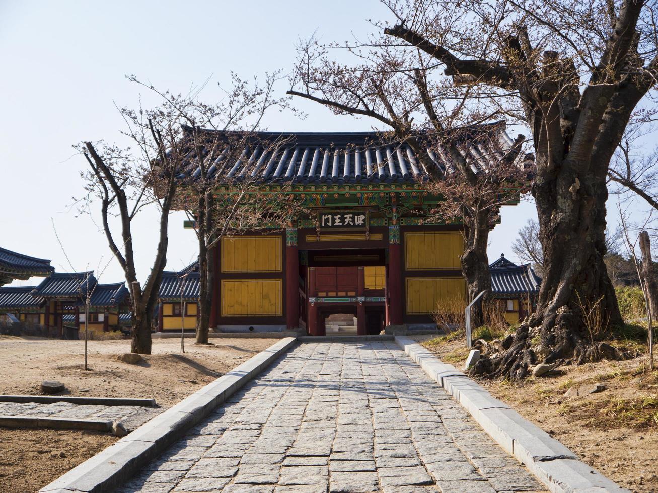 hermoso parque en el templo de naksansa, corea del sur foto