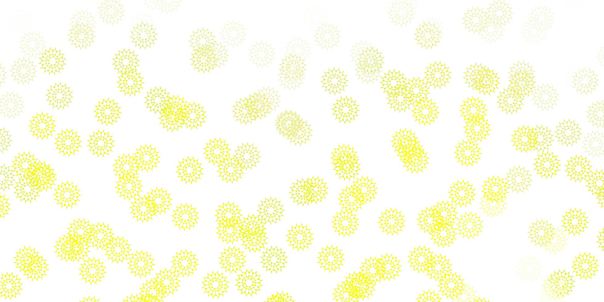 Fondo de doodle de vector verde claro, amarillo con flores.