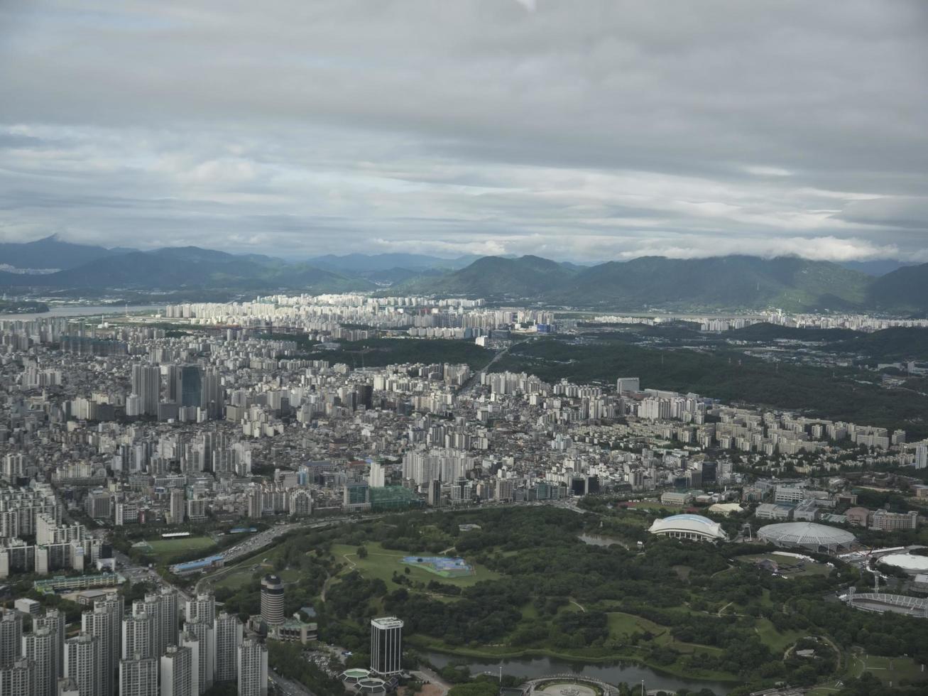 The beautiful view to Seoul city from the air. South Korea photo