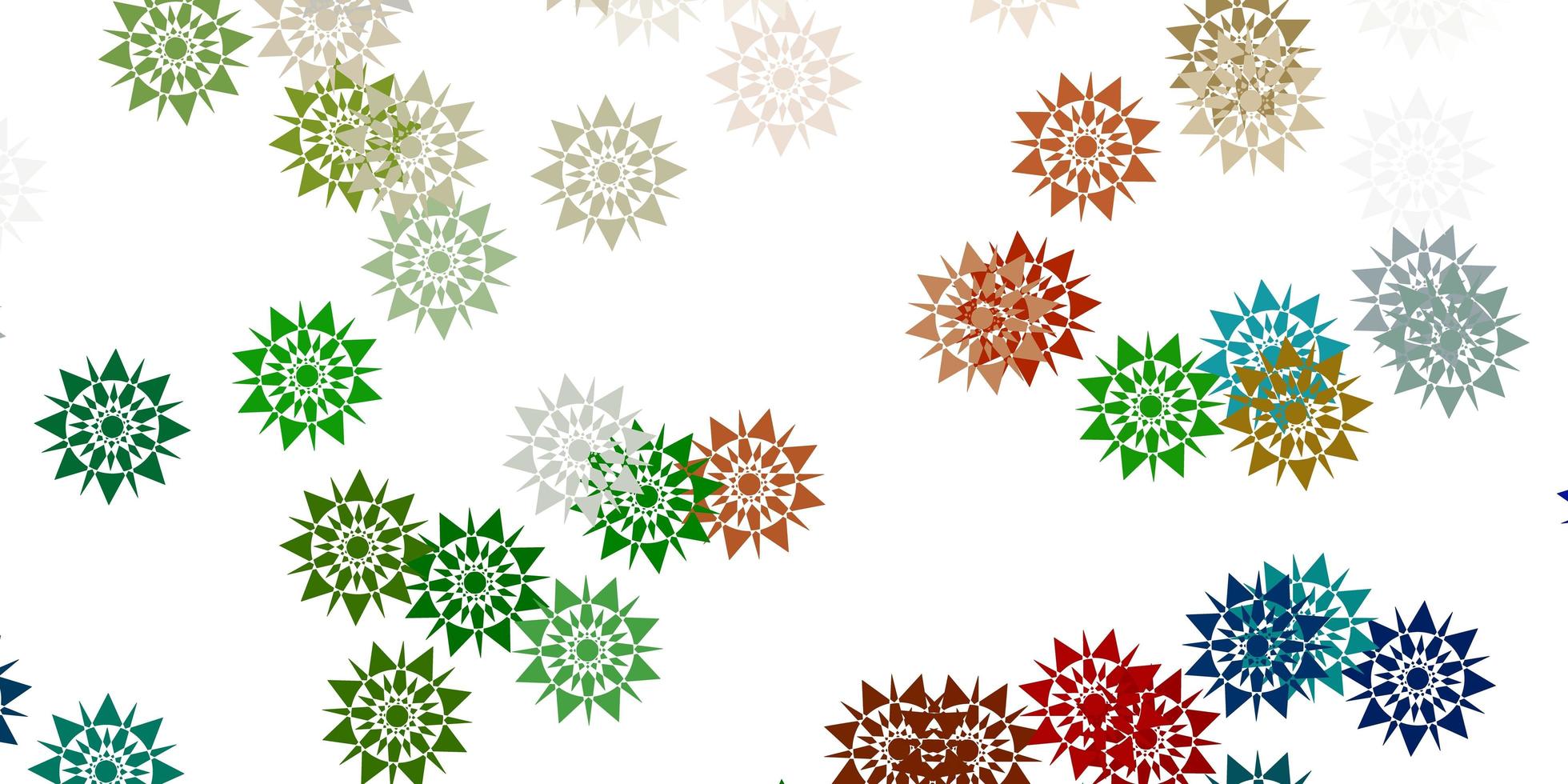 Light green, red vector beautiful snowflakes backdrop with flowers.