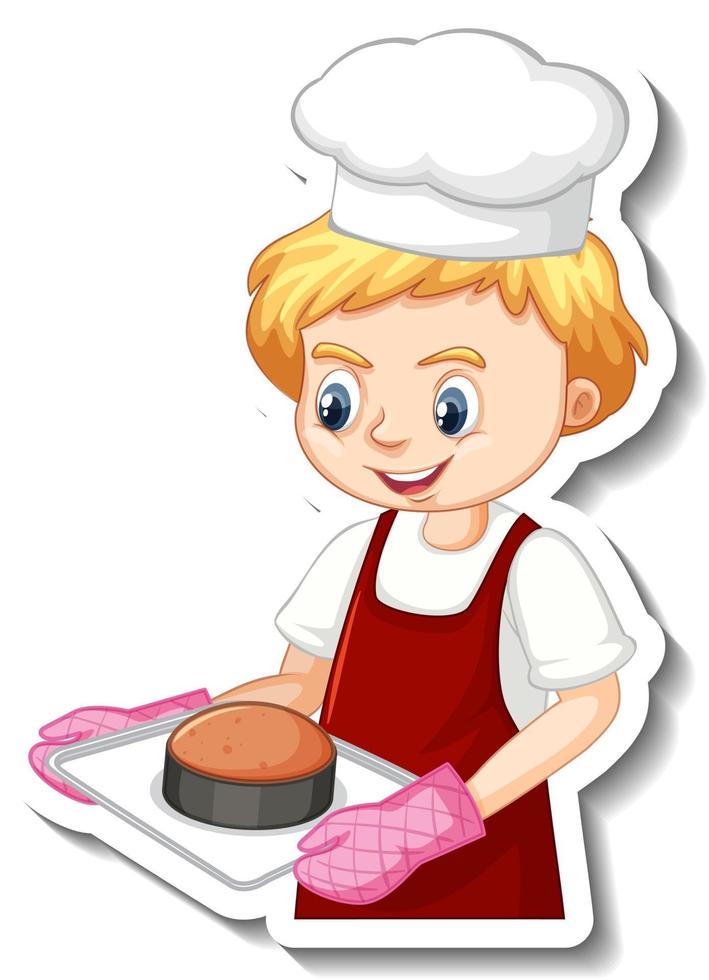 Sticker design with baker boy holding baked tray vector