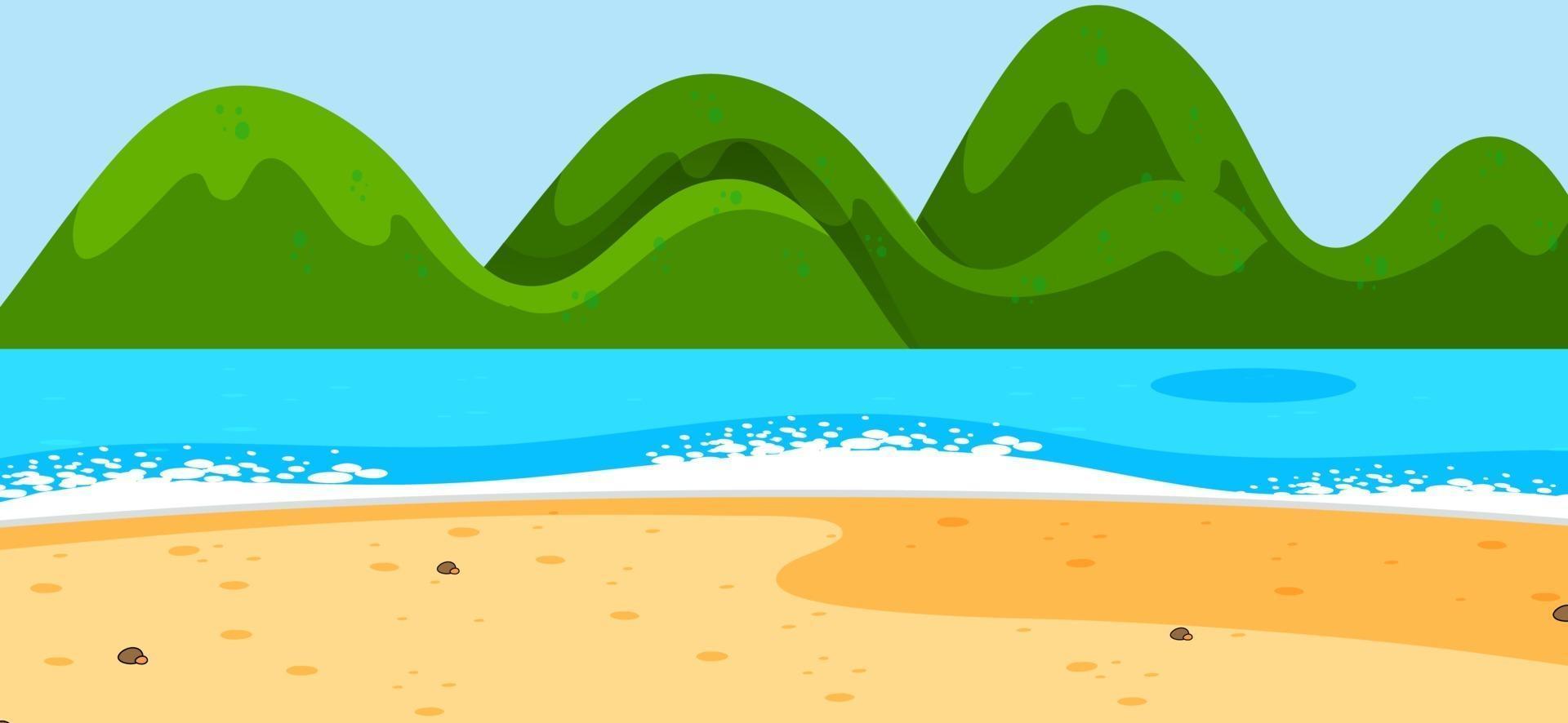 Escena de paisaje de playa vacía con montañas vector