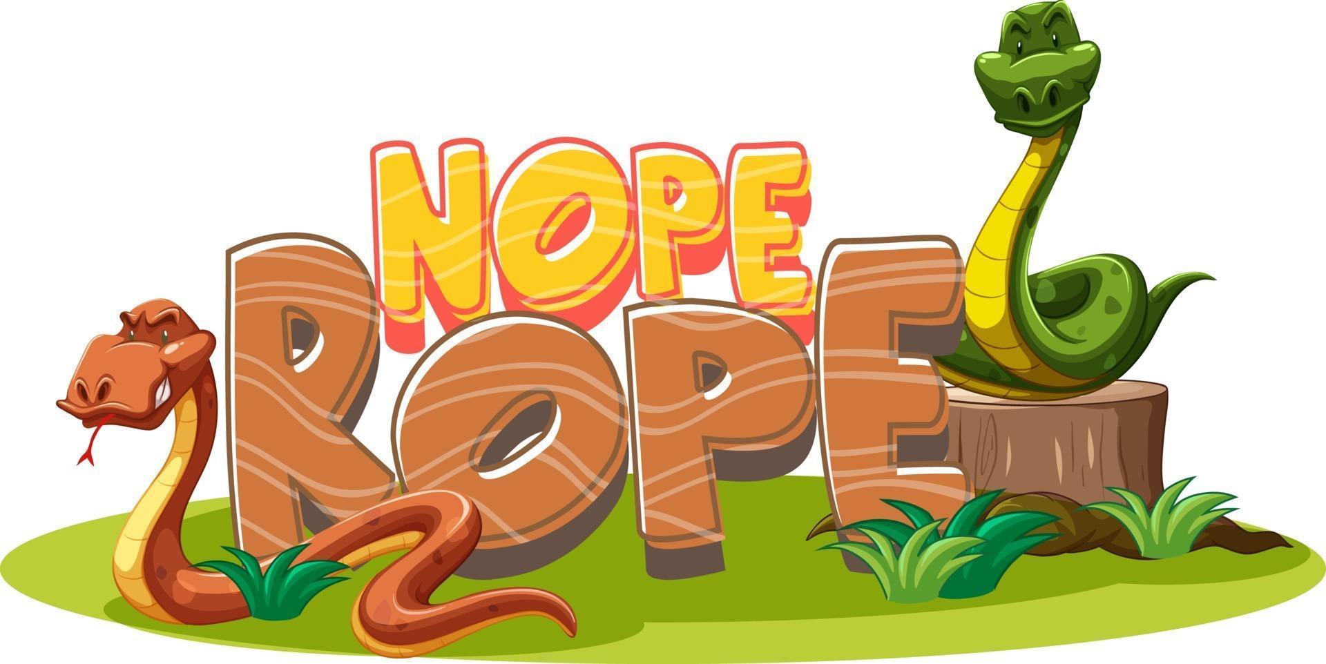Nope Rope font banner with snake cartoon character isolated vector