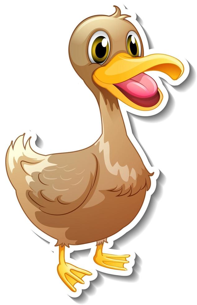 Sticker design with cute duck cartoon character vector