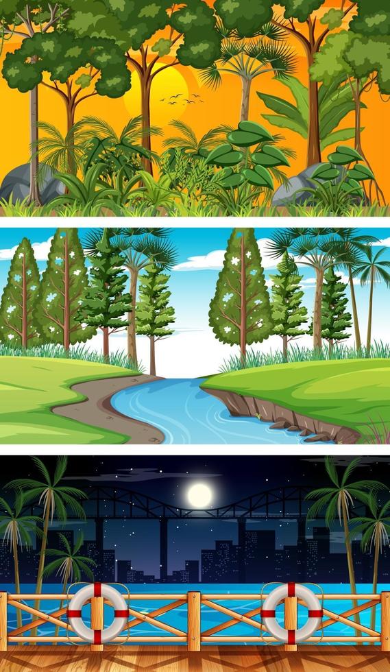 Set of different types of forest horizontal scenes vector