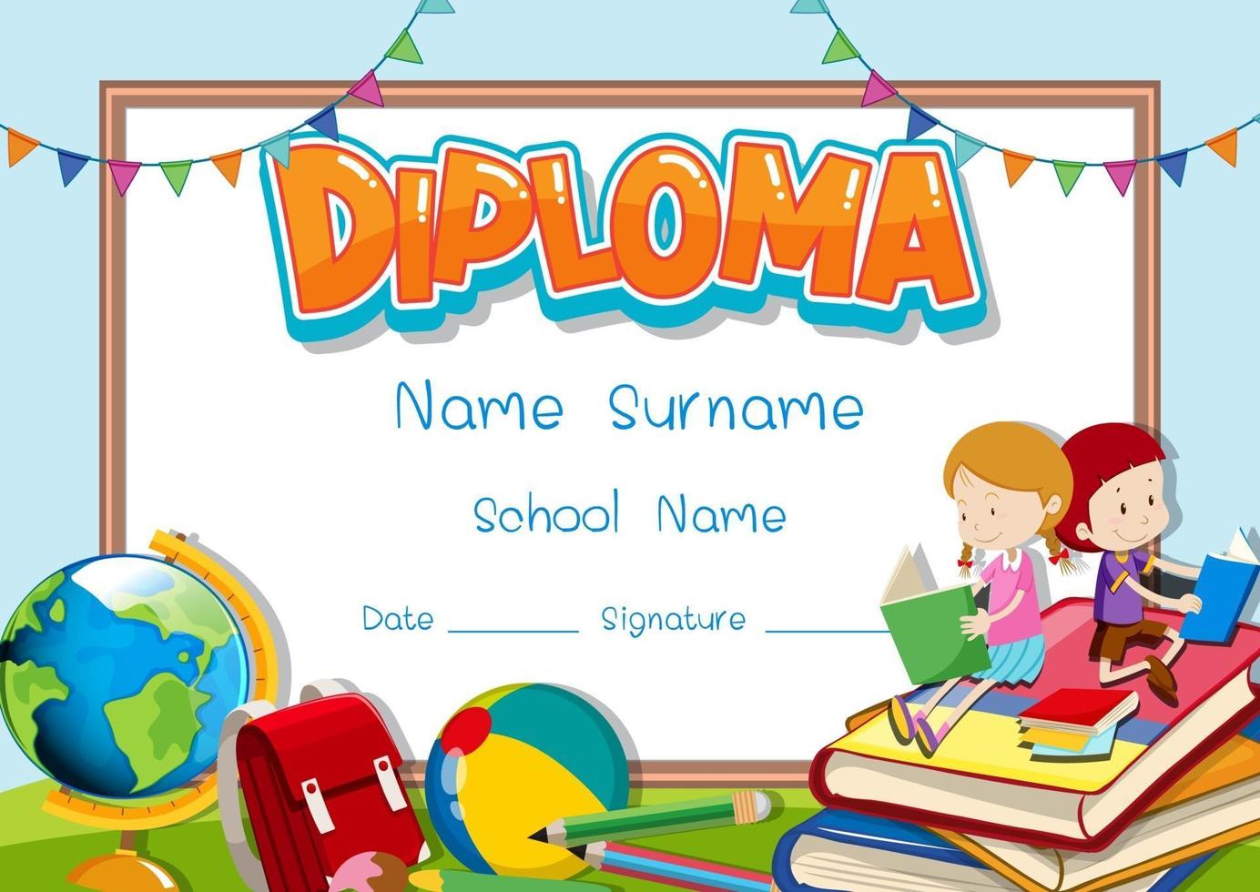 Diploma or certificate template for school kids vector