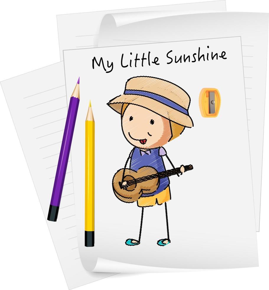 Sketch little kids cartoon character on paper isolated vector