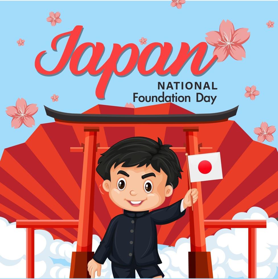 Japan National Day banner with Japanese children cartoon character vector