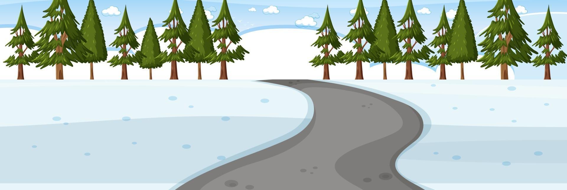 Snow scene road through the park horizontal landscape vector