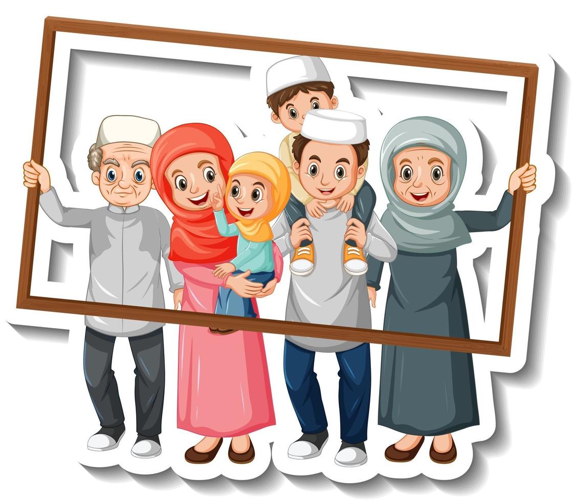 Sticker template with Muslim family cartoon character 2747399 Vector Art at  Vecteezy