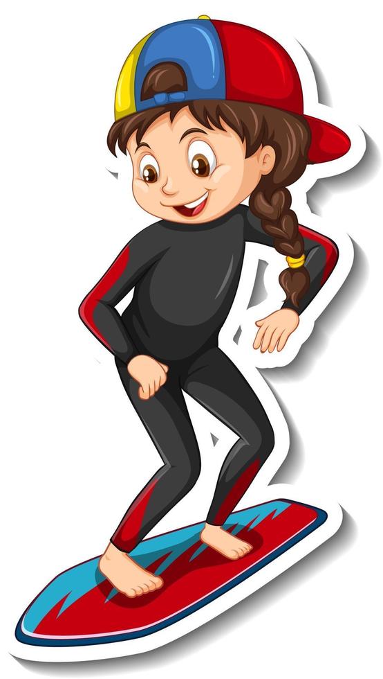 Sticker design with a girl on surfboard isolated vector