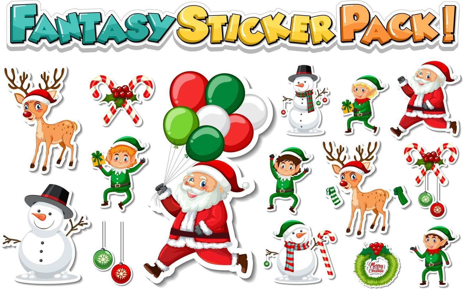Sticker set with Santa Claus and Christmas objects vector