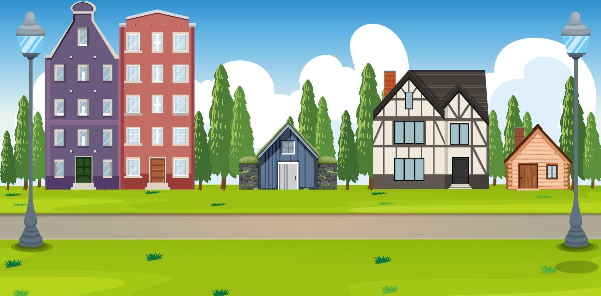 paisaje suburbano con muchas casas. vector