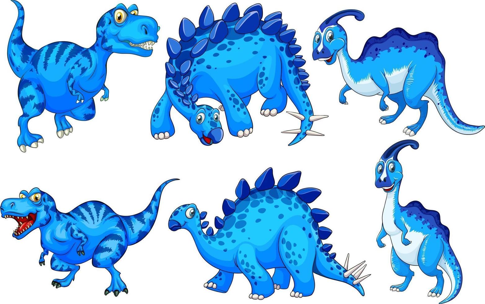 Set of blue dinosaur cartoon character vector
