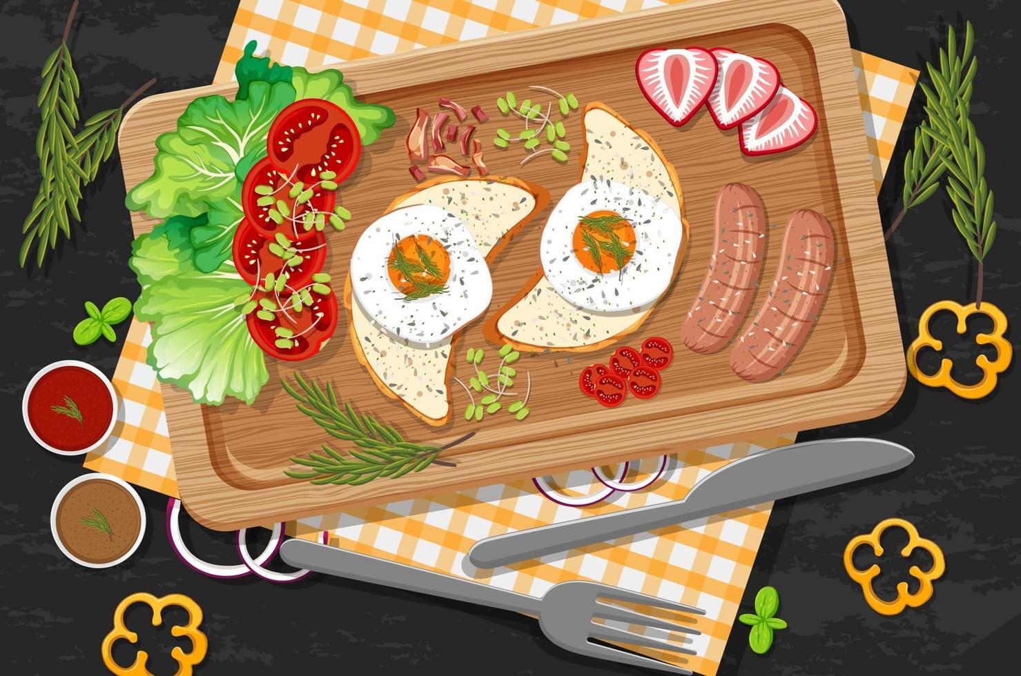 plato de desayuno o brunch en estilo de dibujos animados sobre la mesa vector
