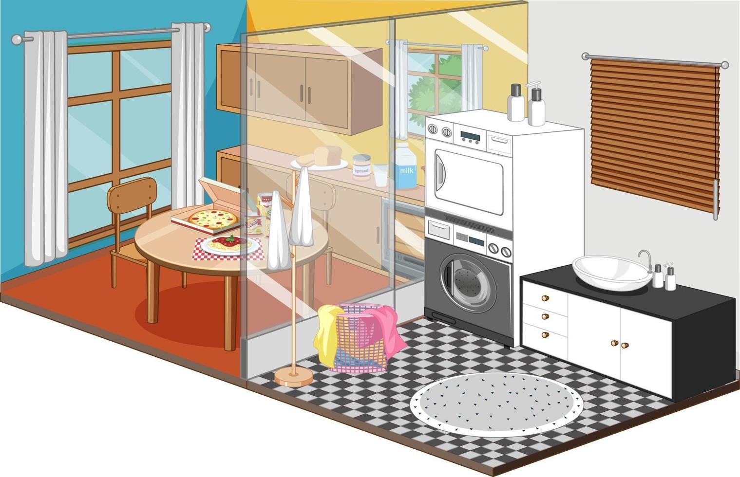 Dining room and laundry room in isometric style vector