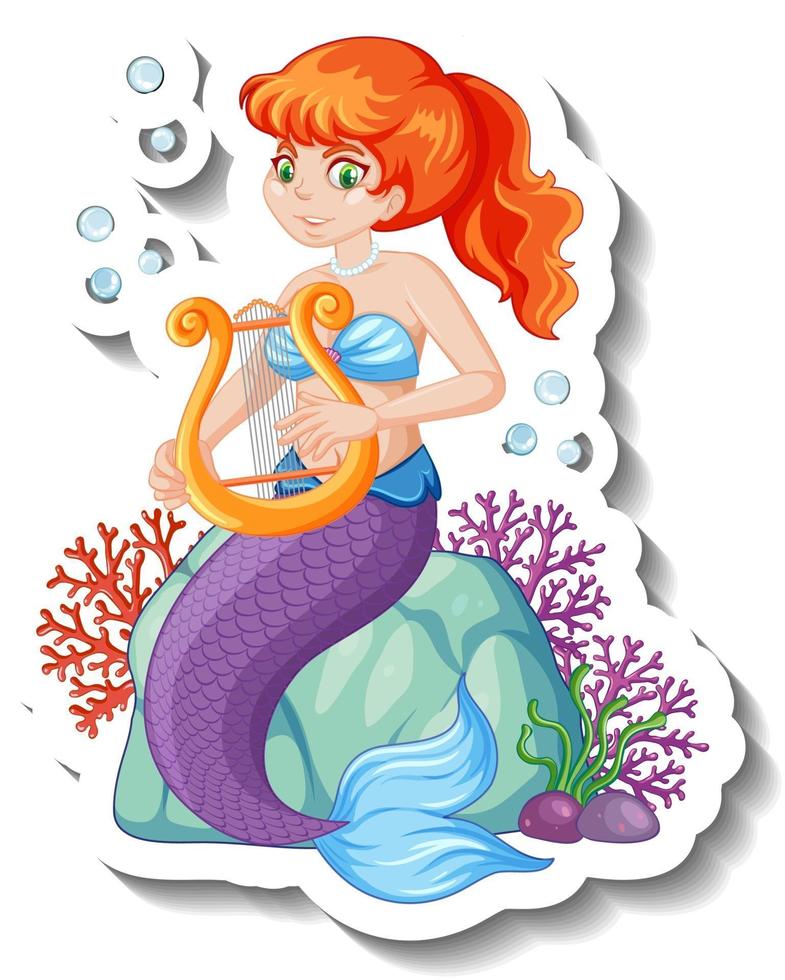 A sticker template with beautiful mermaid cartoon character vector