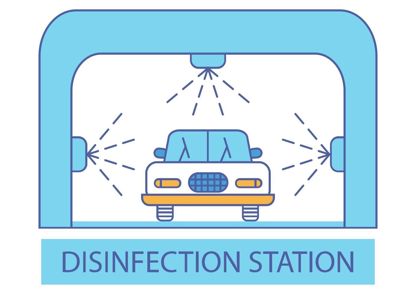 Disinfection tunnel. Sanitizing station or services. Sanitation tunnel for vehicle. Clean surfaces in a car. Cleaning and washing vehicle. Carwash icon. Automotive Cleaning vector