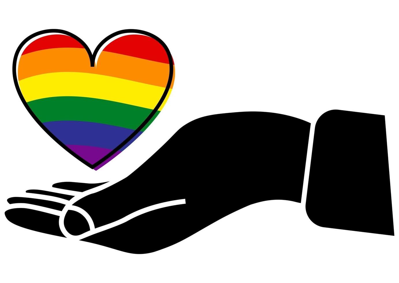 mano con un corazón en el interior en color arco iris. orgullo gay. concepto lgbt. lesbiana, gay, bisexual, concepto transgénero, símbolo de amor. bandera del corazón lgbt. igualdad y autoafirmación. vector