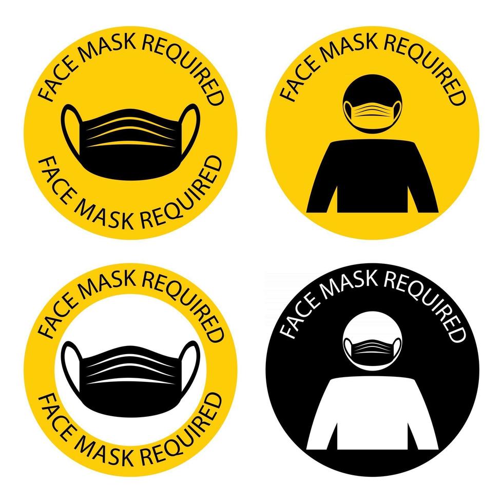 Mask required. Facemask required while on the premises. The covering must be worn in shops or public spaces. Put on the protective covering. Only in mask enter. Vector