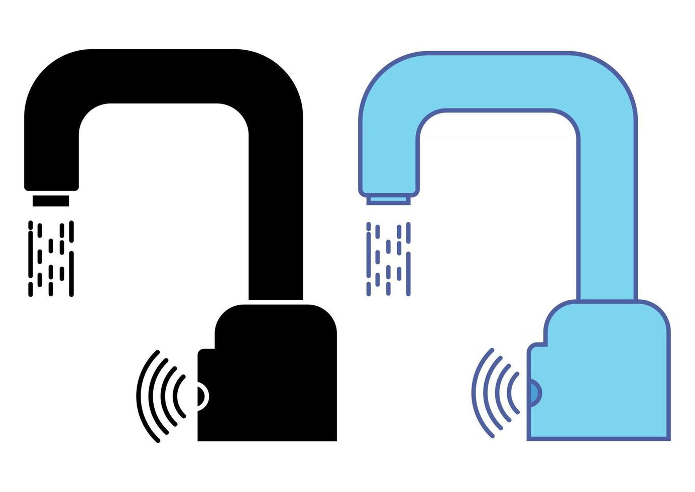 Modern water crane. Hands washing under the faucet with sensor. Automated touchless restroom equipment with sensors. Automatic hand wash faucet icon. Glyph icon. Vector