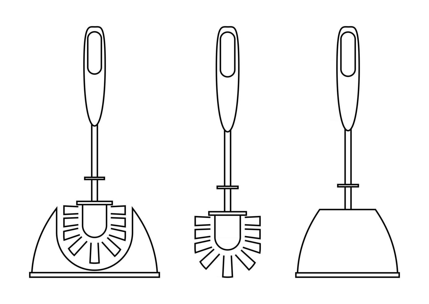 Toilet brush. Set of brushes in outline style. Used when bathroom dirty. Instrument for cleaning toilets. Editable stroke. Toilet cleaning icon. Vector