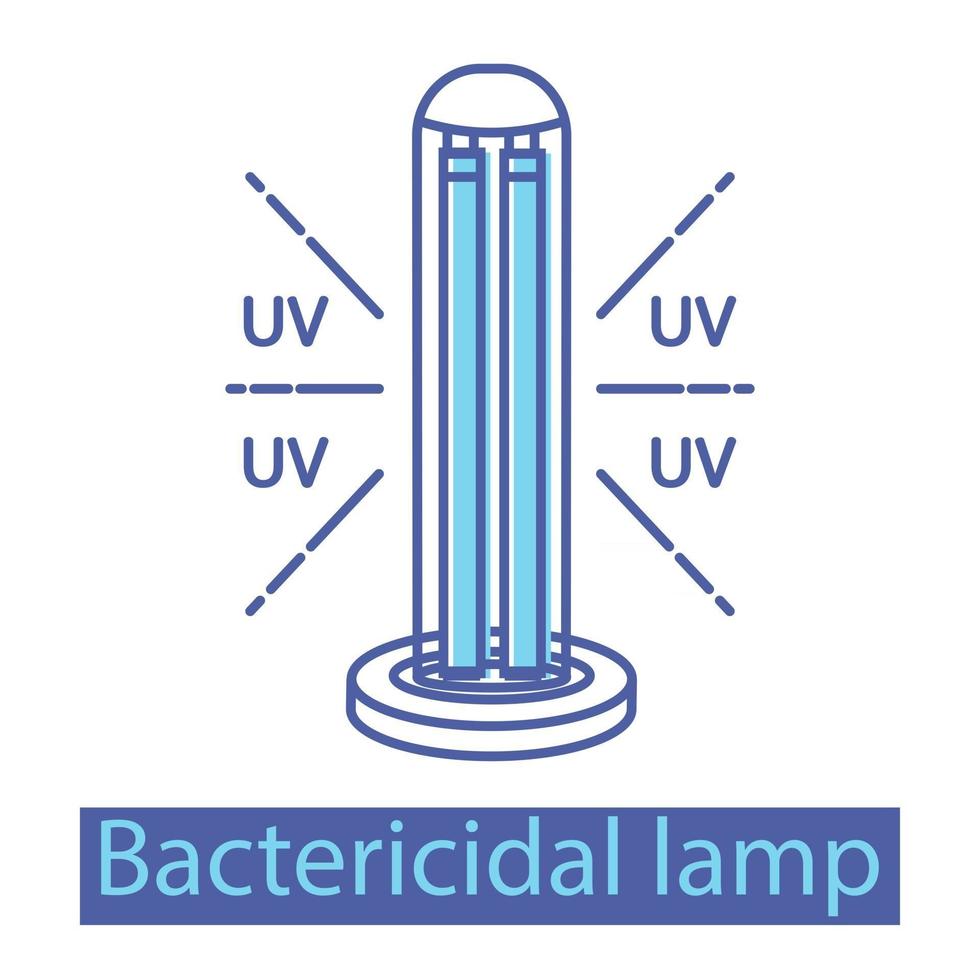 Icono de color de desinfección de luz ultravioleta. esterilización de aire y superficies con luz ultravioleta. Lámpara bactericida. limpieza de superficies, procedimiento de descontaminación médica. vector