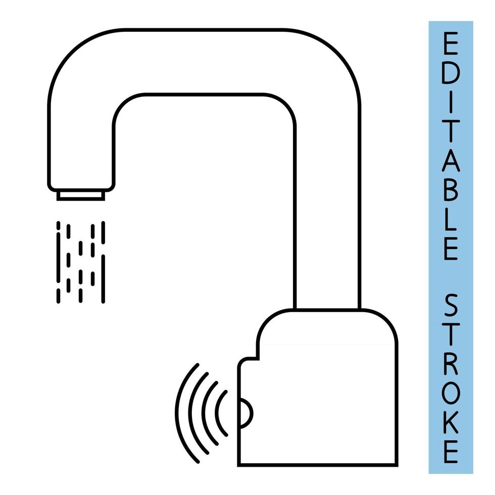 Automatic Faucet vector icon. Modern water crane. Automated Touchless restroom equipment with sensors. Contactless water taps. Automatic hand wash faucet icon. Outline icon. Vector