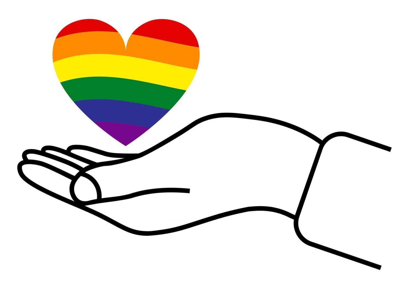 Hand with rainbow colored heart. Gay Pride. LGBT concept. Lesbian, gay, bisexual, transgender concept, love symbol. LGBT heart flag. Equality and self-affirmation. Vector