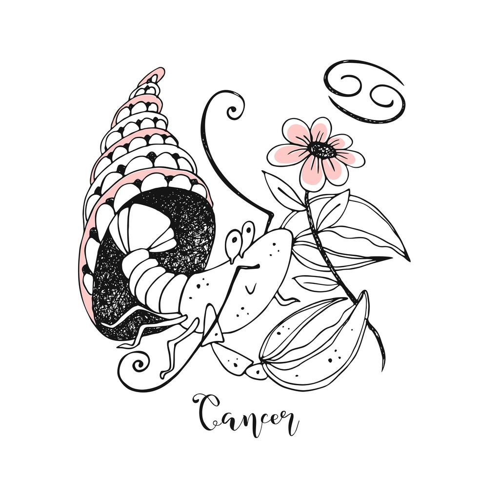 Zodiac sign Cancer. Crustacean with a flower vector