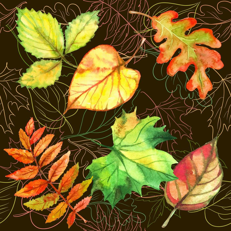 patrón transparente con hojas de otoño. acuarela. vector. vector