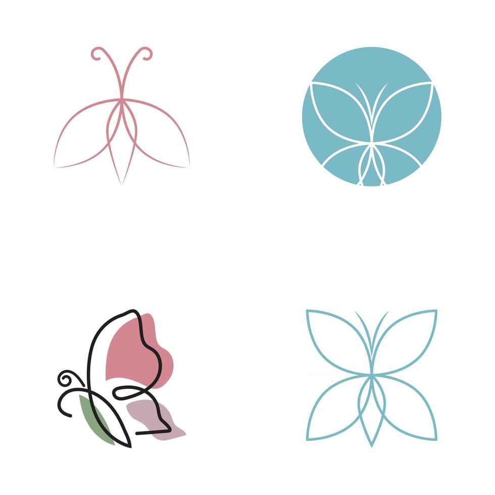 Beauty Flying Butterfly Logo with simple minimalist line art monoline style vector