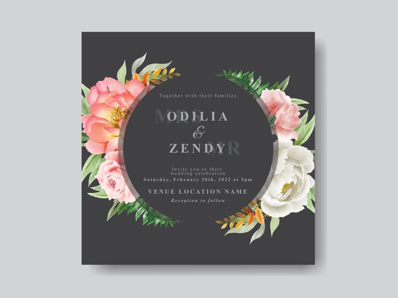 Romantic Floral Wedding Invitation Card vector