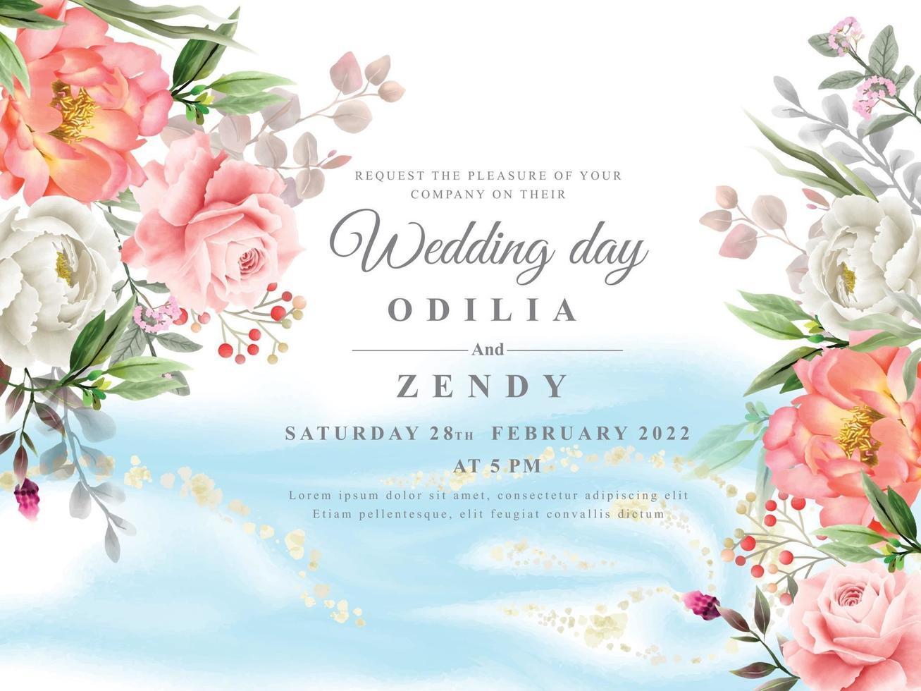 Romantic Floral Wedding Invitation Card vector