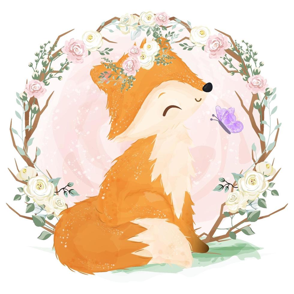 Adorable fox illustration in watercolor vector