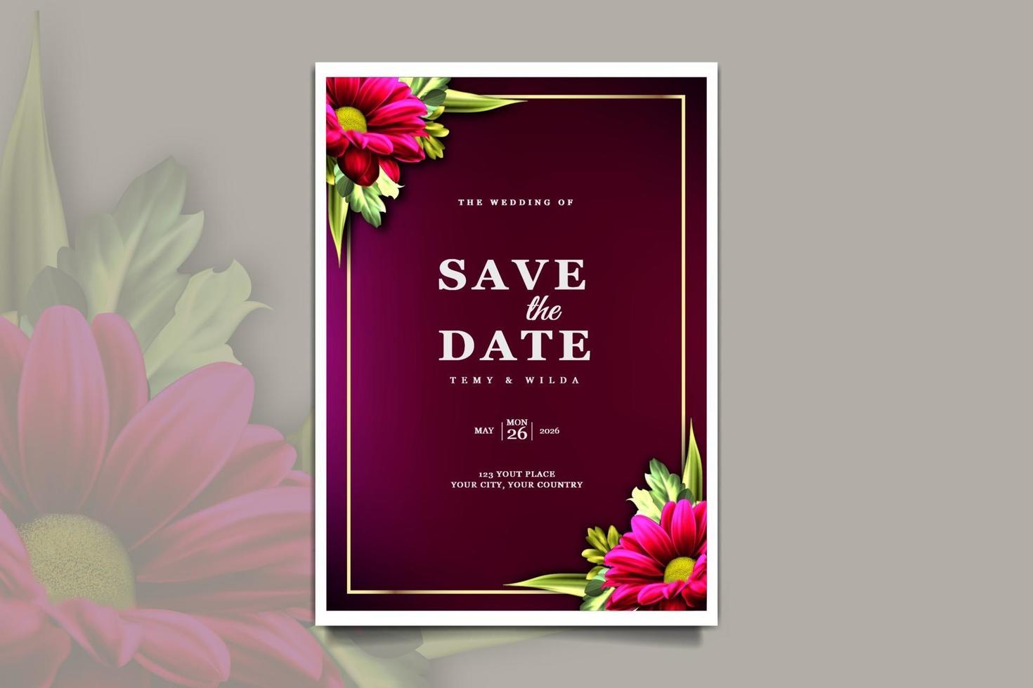 luxury floral wedding invitation card set vector